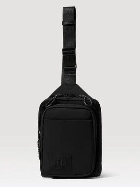 BEIS Black Crossbody Sling with Neon Green Bottle Pocket